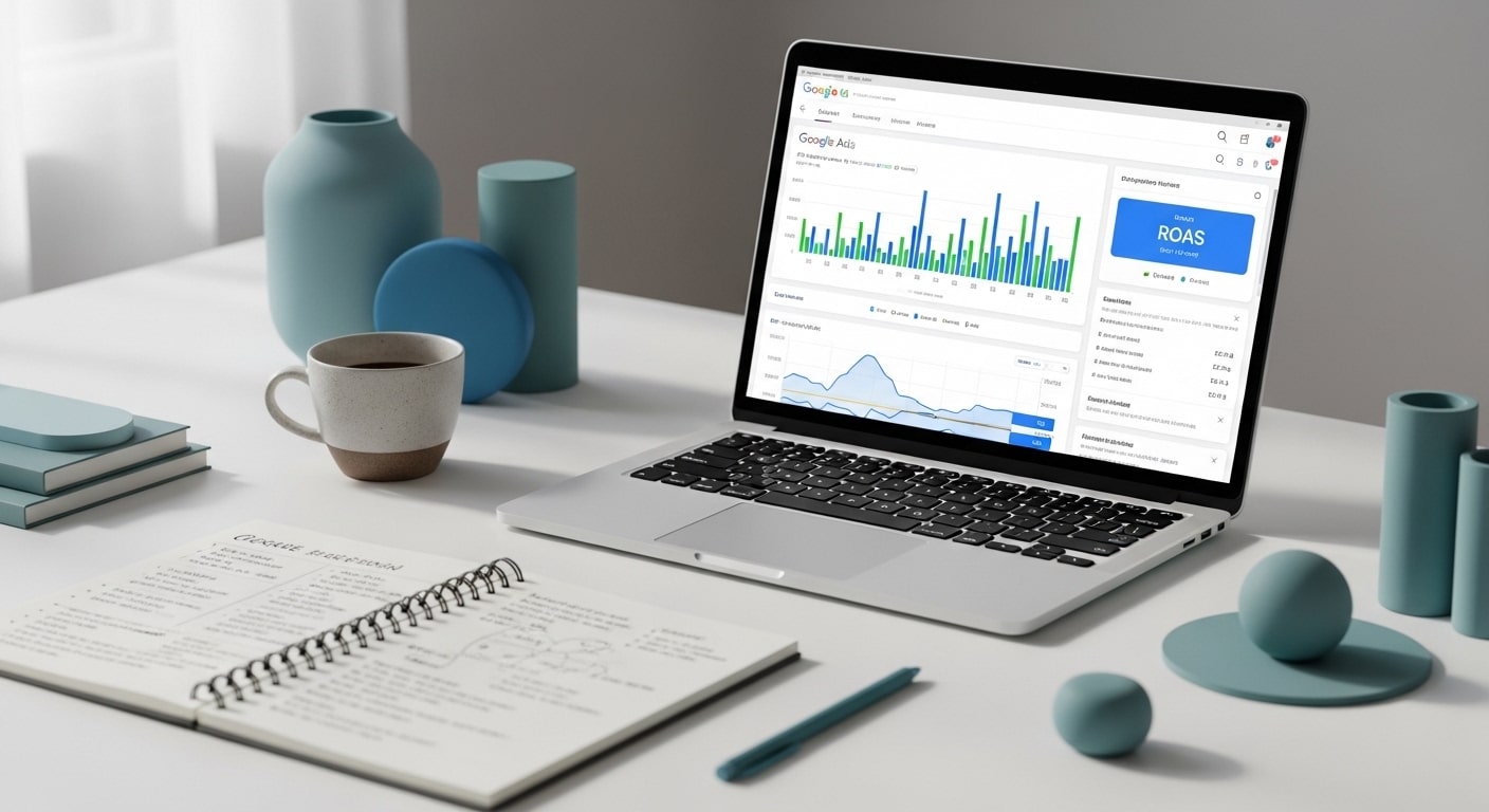 Google Ads management South Africa — laptop showing Google Ads campaign dashboard with performance metrics