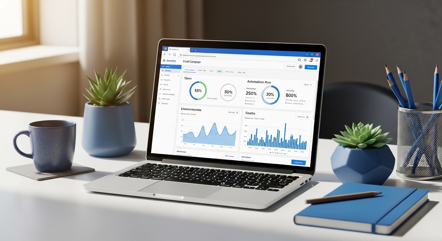How email marketing works in South Africa — laptop showing email campaign dashboard and automation metrics for SA business