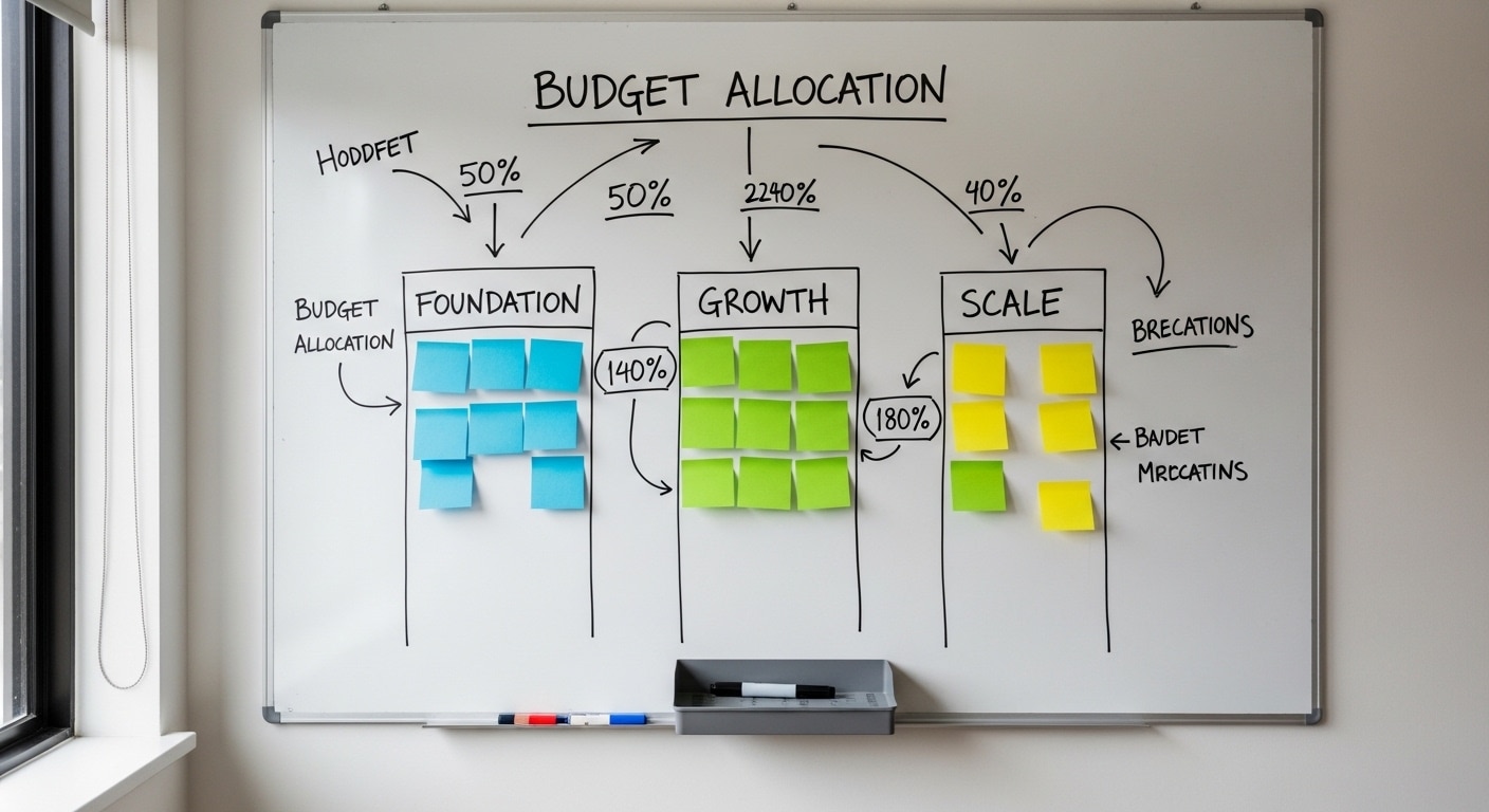 Cost of digital strategy South Africa — whiteboard with hand-drawn budget allocation framework