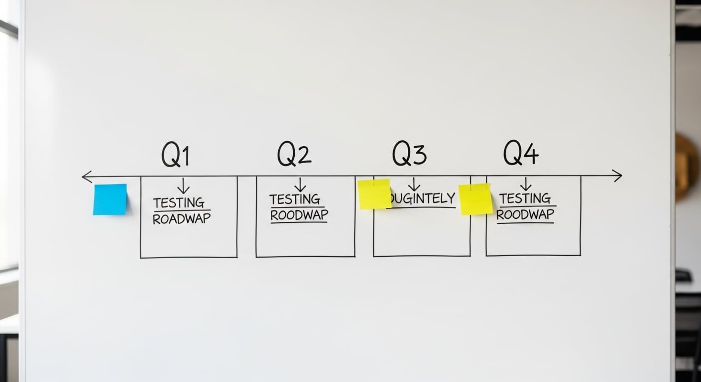 CRO strategy South Africa — a whiteboard showing a 12-month conversion rate optimisation roadmap with four quarterly phases