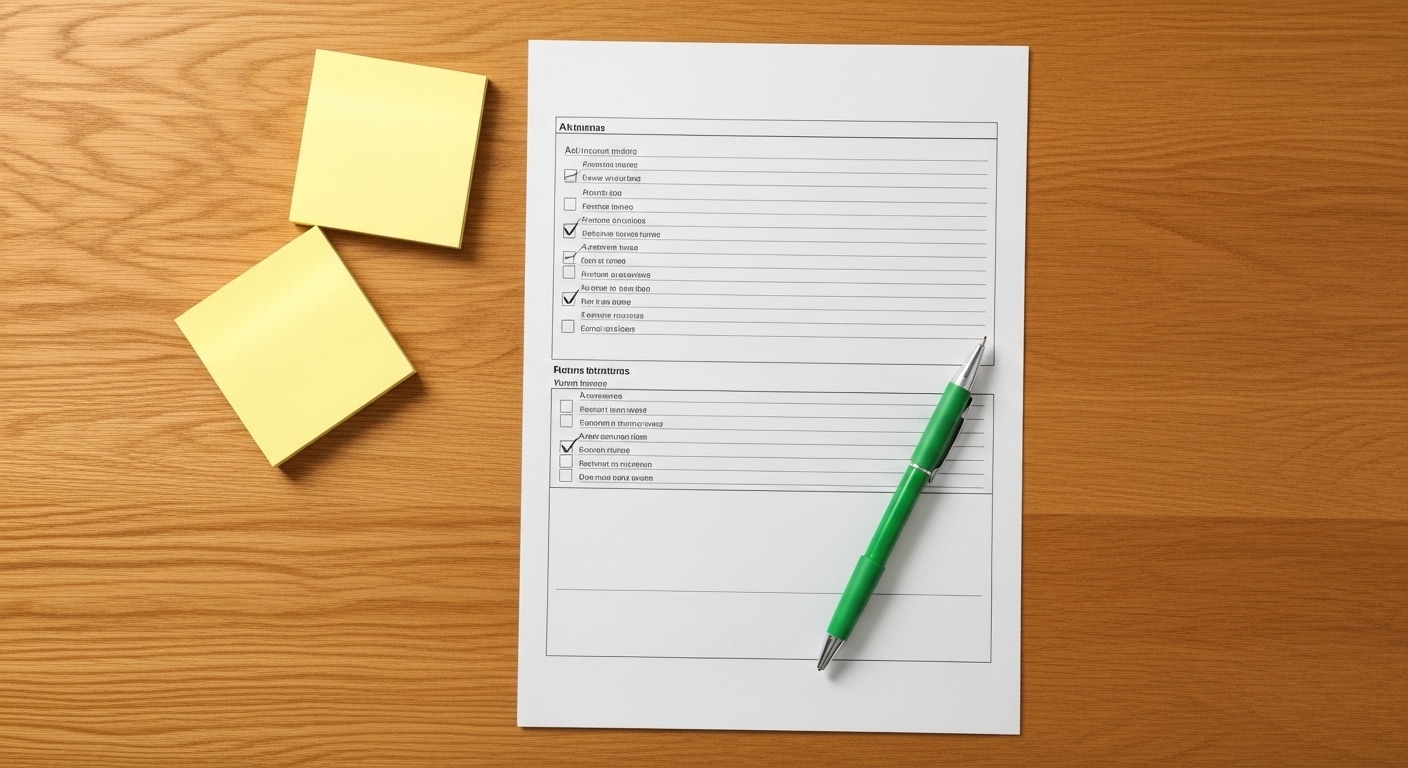 Ecommerce marketing audit South Africa — a printed checklist on a wooden desk with a green pen and sticky notes